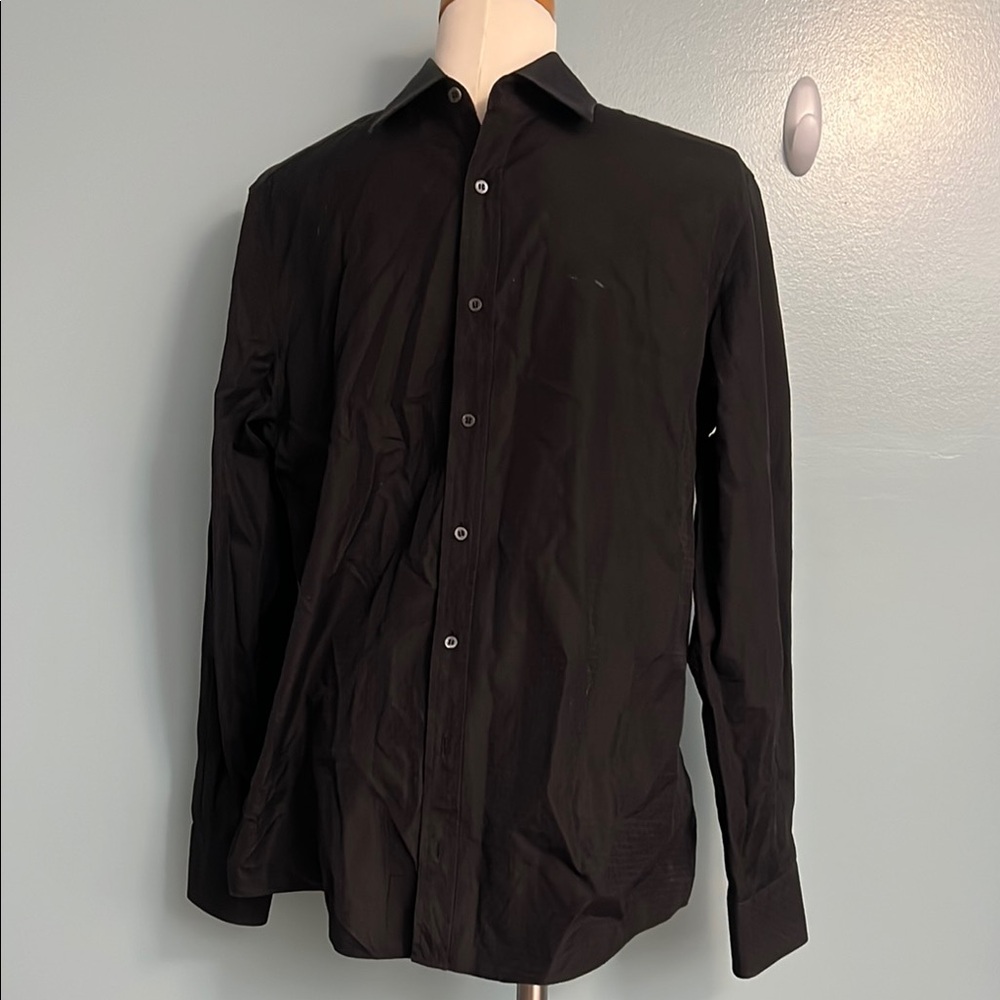 GUCCI Made in Italy Men’s Fitted Black Signature  Button-Up Shirt 43/17
